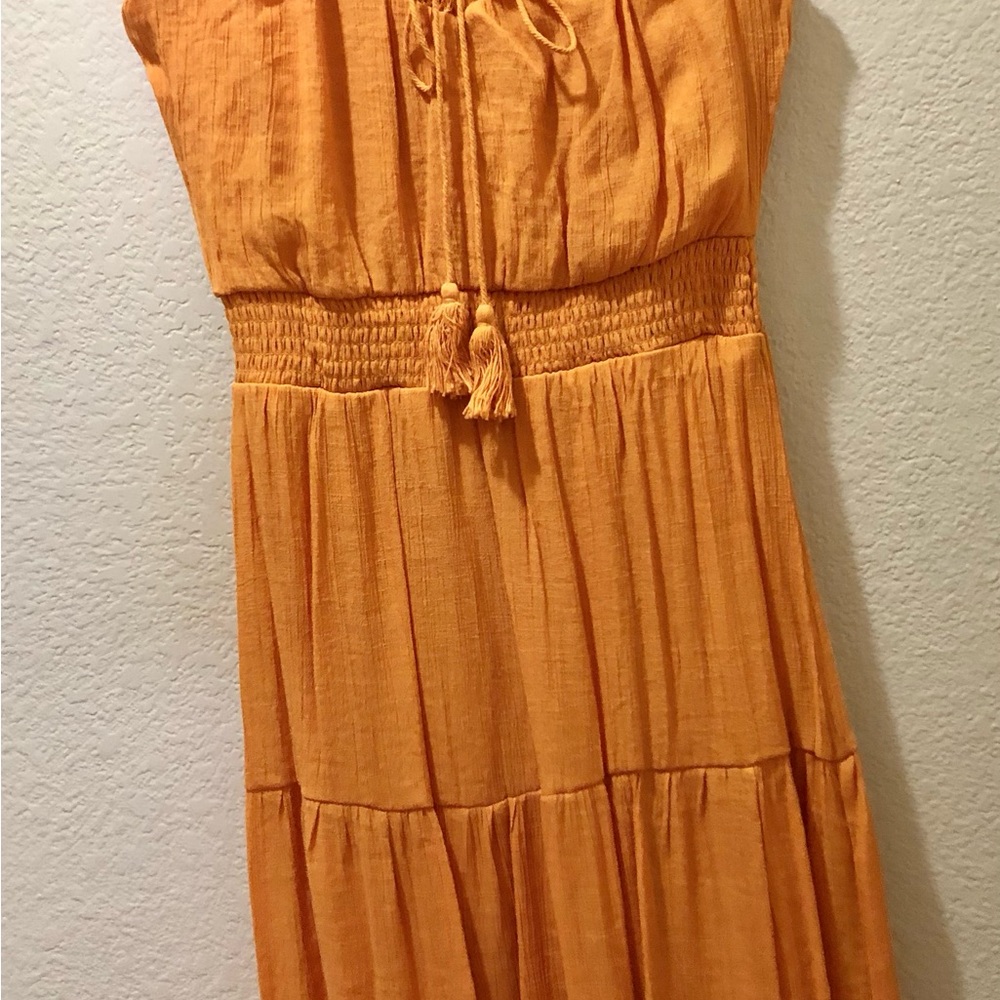 Luxology Orange Tiered Maxi Dress with Smocked Waist and Tassel